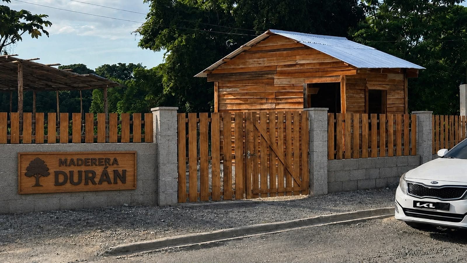Entrada de Maderera Durán con su letrero
